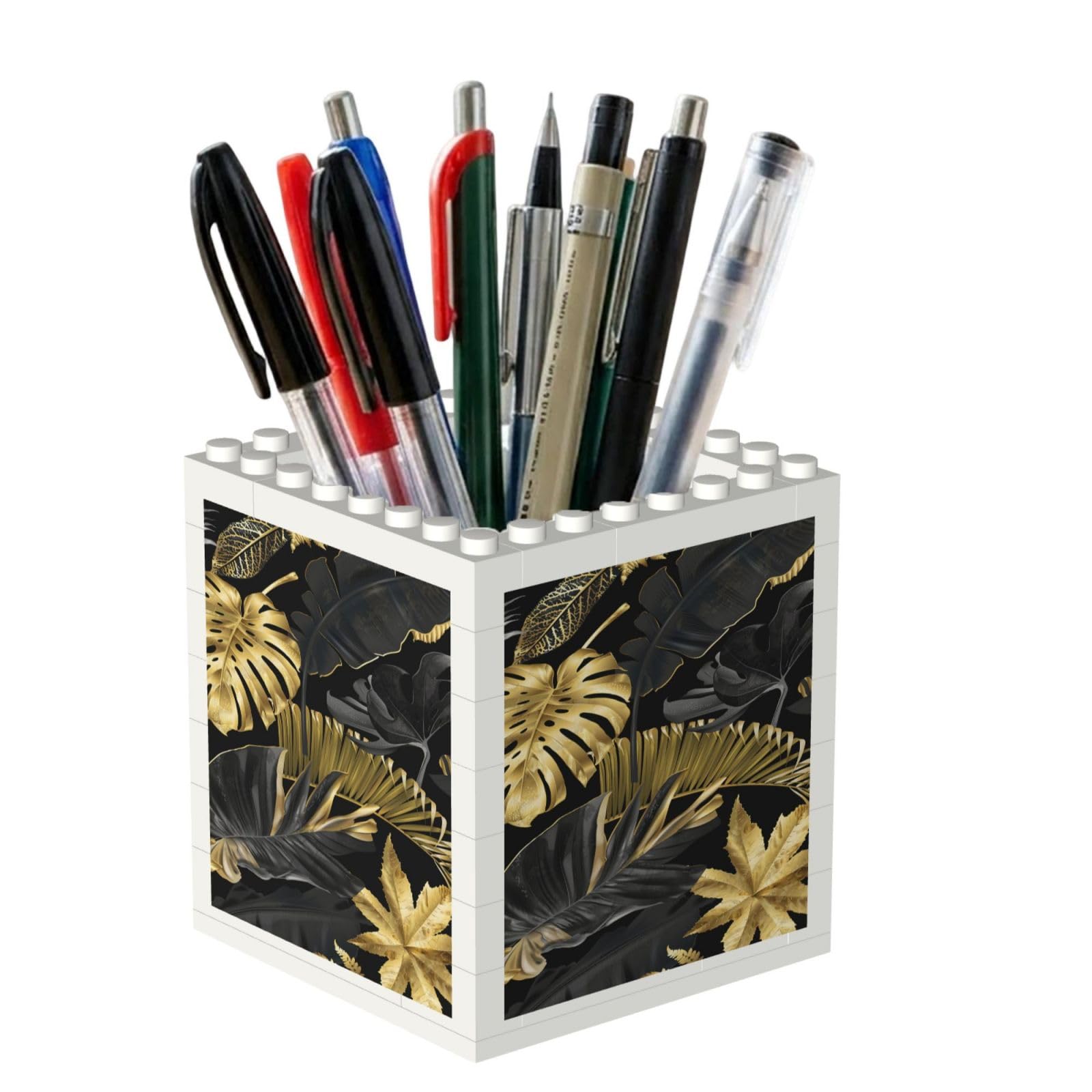 Poadnly Gold Black Tropical Leaves, Pen Pot Pencil Holder for Office Home School, Compact Desk Organiser for Office Stationery