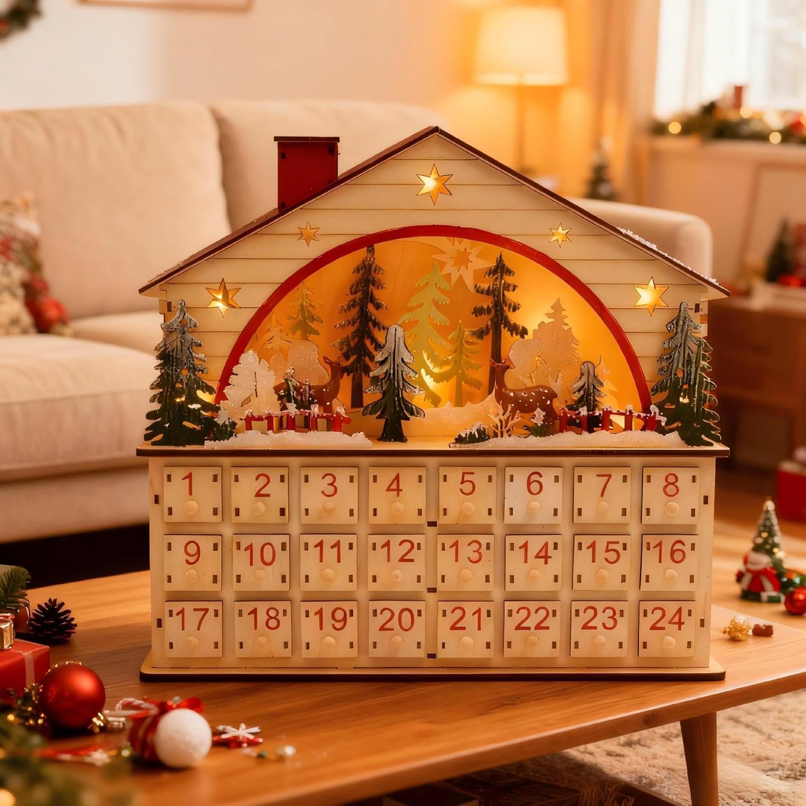 Calendario Navideño De Cuenta Atrás 24 Días Gabinete de Escritorio Forma | Calendario de Cuenta Regresiva de Navidad con Cajones Para Escritorio, Estantería, Salón Y