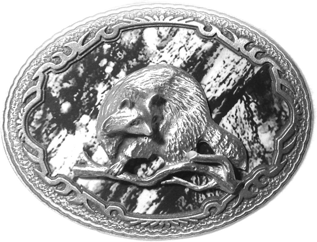 Raccoon (Coon Hunting) Wildlife Series Enamel Pewter Buckle