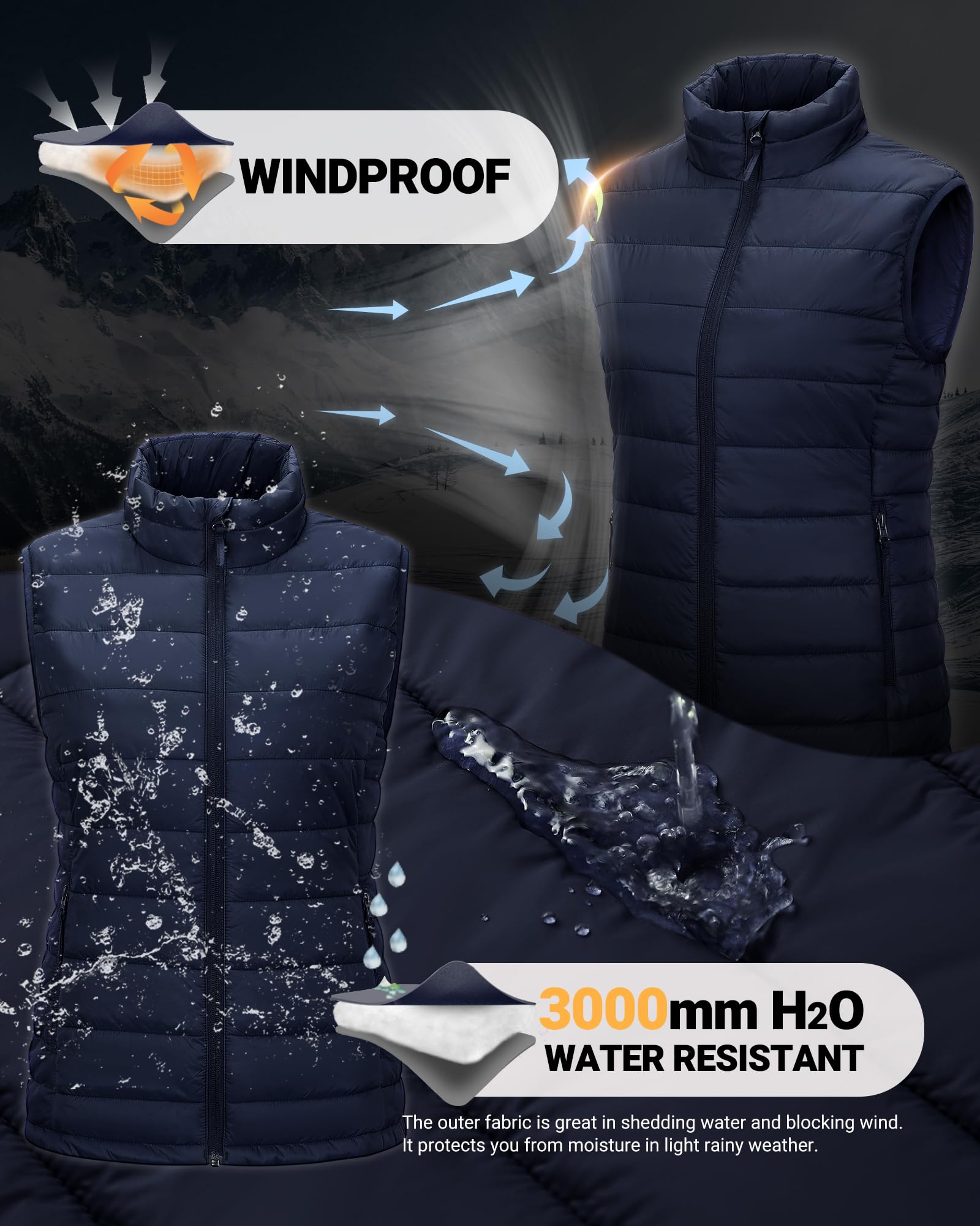 Outdoor Ventures Gilet matelassé pour femme - Gilet de transition pliable - Doublé - Hybride - Gilet de sport chaud - Gilet de cyclisme avec col montant pour la randonnée et le camping