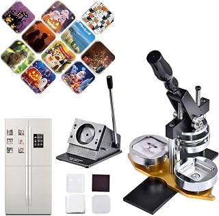 DIY Square Fridge Magnet Badge Button,2x2inch Square Magnet Maker Machine, Button Badge Making Tool with Paper Cutter, 100 Sets Consumables, Craft Kits for Home Business