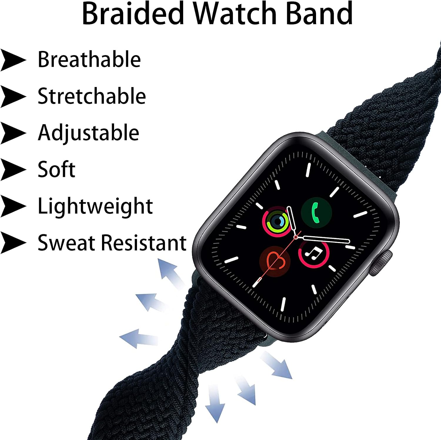 Aladrs Stretchy Solo Loop Band Compatible with Apple Watch Band 38mm 40mm 41mm 42mm 44mm 45mm 49mm, Adjustable Stretch Braided Wrirtband Sport Elastics Strap for iWatch Ultra Series 8 7 6 5 4 3 2 1 SE