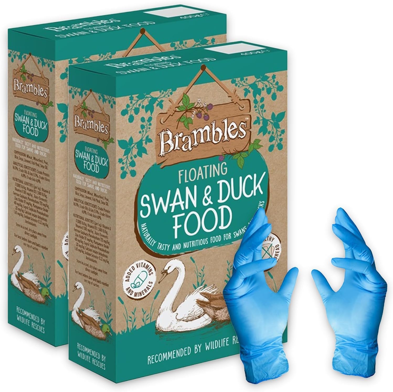Brambles Floating Swan, Duck & Geese Food Complimentary Feed with Nutrients, Vitamins & Minerals with KasaBona Gloves (400g (Pack of 2))
