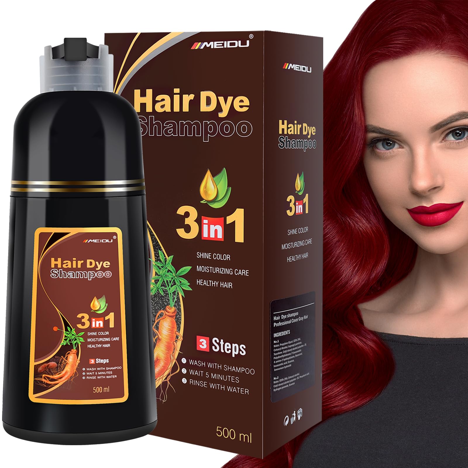 IIIMEIDU DarkBurgundy Hair Dye Shampoo, Hair Color Shampoo 100% Gray Coverage for Women Men, Champu Para Canas pintar el pelo 500ml