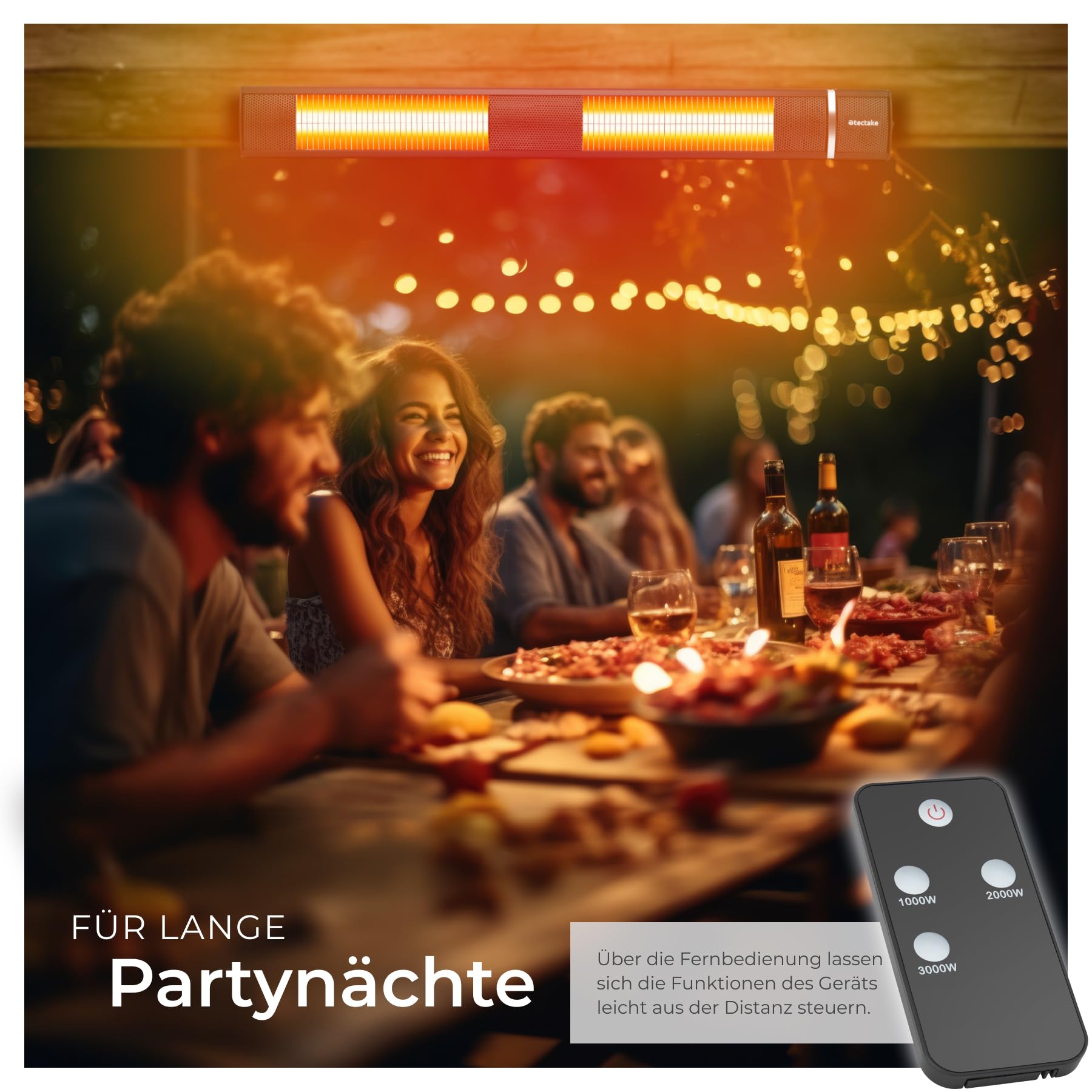 tectake® Infrarot Heizstrahler mit Fernbedienung als Wandheizung oder für Decke, outdoor und indoor, Wärmelampe hängend für Terrasse, Infrarotheizung Camping, elektro Wärmestrahler 3000W