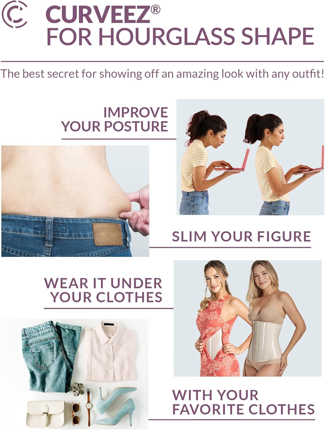 CURVEEZ Colombian Fajas - Waist Trainer Corset Shapewear for Women, Postpartum Belly Band, Tummy Control, Body Shaper