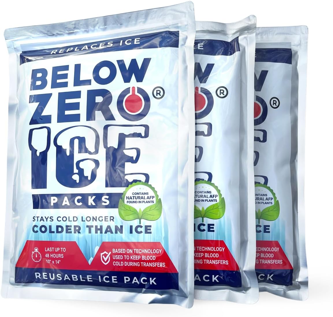 Below Zero Jumbo Size Reusable Ice Packs - Large Coolers and Lunch Bags – Patent Pending Colder Longer Lasting Technology, Over 8 Hours Cooling Ice Gel Pack - Factory Filled Sealed - 4PK XL 14”x10”
