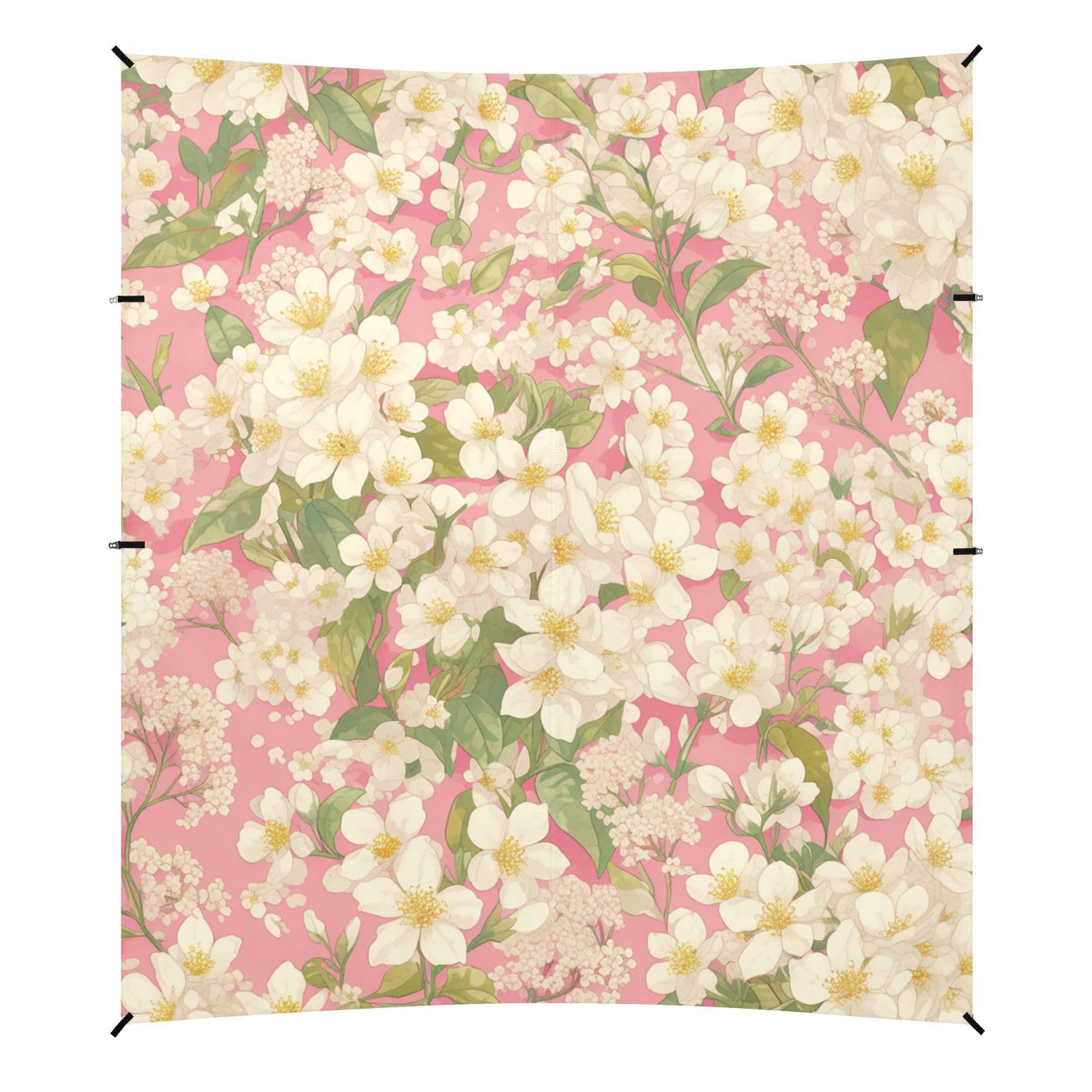 Tenda da spiaggia bianca floreale rosa e baldacchino UPF50 leggera e portatile con pala per sabbia, sacchi di sabbia per cortile, prato, parco