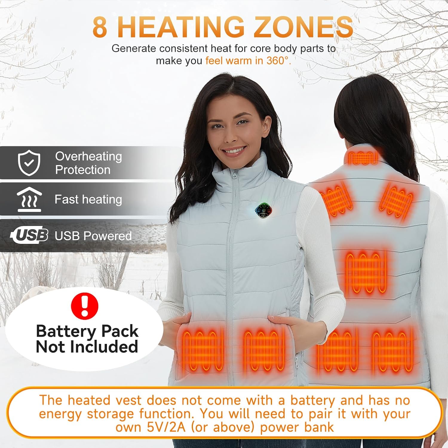 KOVNLO Heated Vest Women, (Battery Pack Not Included) Smart Controller With Lights-out, Electric Warming Heated Jackets - Image 4