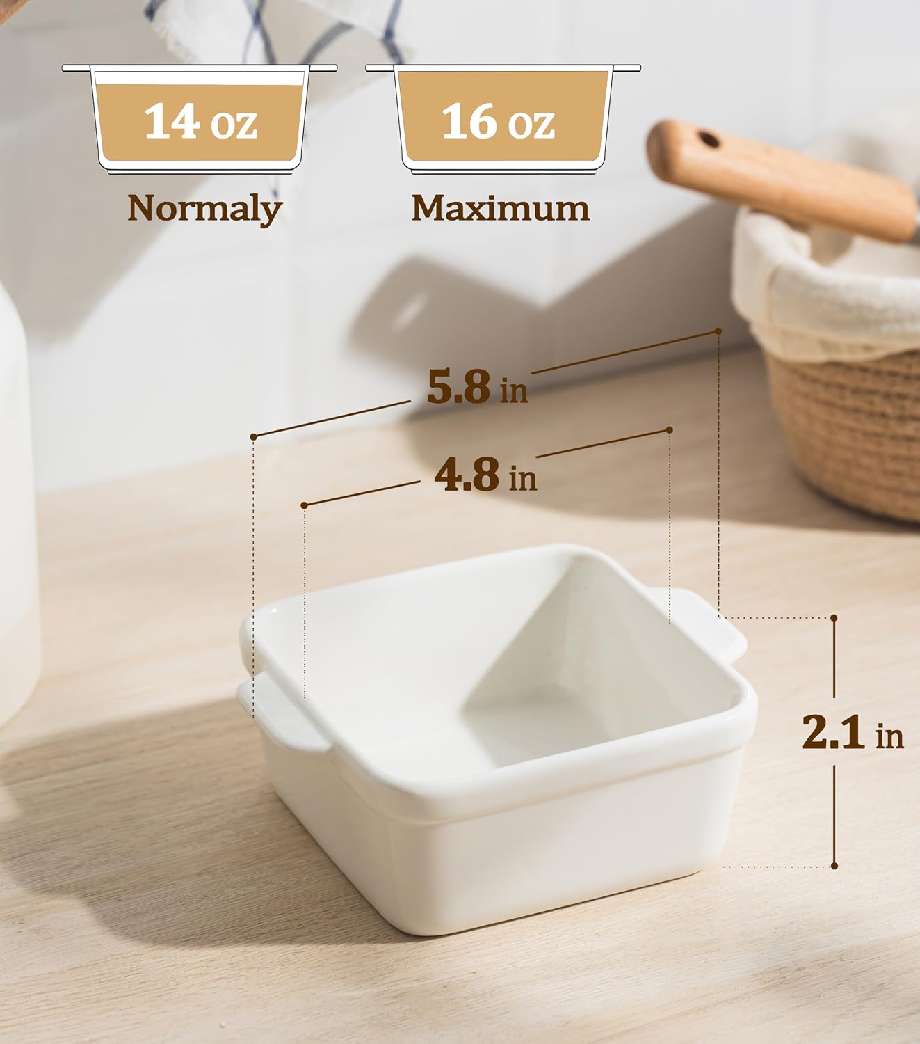 16 oz Small Baking Dish Set of 4, Individual Casserole Dishes for Oven, Ceramic Square Ramekins for Meal Prep, Lasagna, Desserts, Freezer Safe
