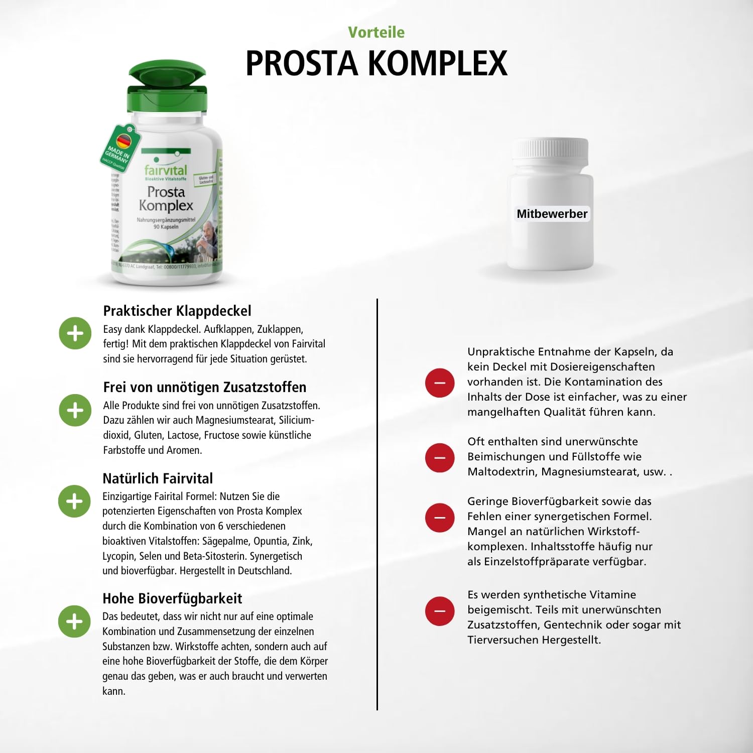 fairvital Prosta Komplex, VEGAN, HOCHDOSIERT, 90 Kapseln, mit Selen, Zink, Sägepalme, Lycopin, Beta-Sitosterol & Opuntia