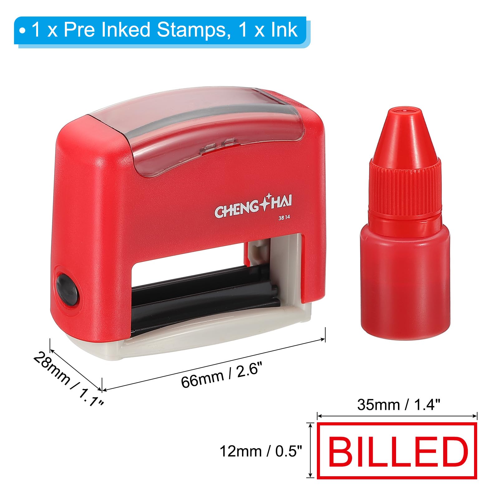 YOKIVE Billed Self Inking Rubber Stamp, Office Ink Business Stamp for Office Documents Paperwork, Warehouse, Label (Red) - Image 2