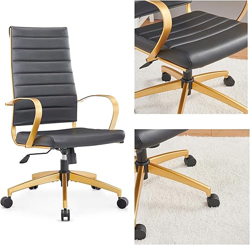 Silla de oficina ergonómica, silla de escritorio de cuero dorado con respaldo alto y soporte lumbar, silla de oficina en casa para estudio o
