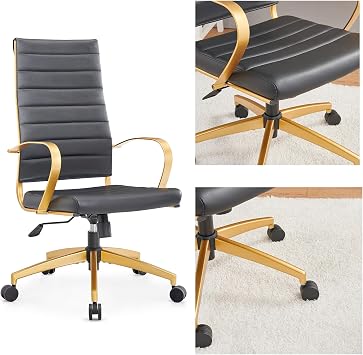 Ergonomic Office Chair, High Back Gold Leather Desk Chair with Lumbar Support, Home Office Chair for Study or WorkspacesGold Black