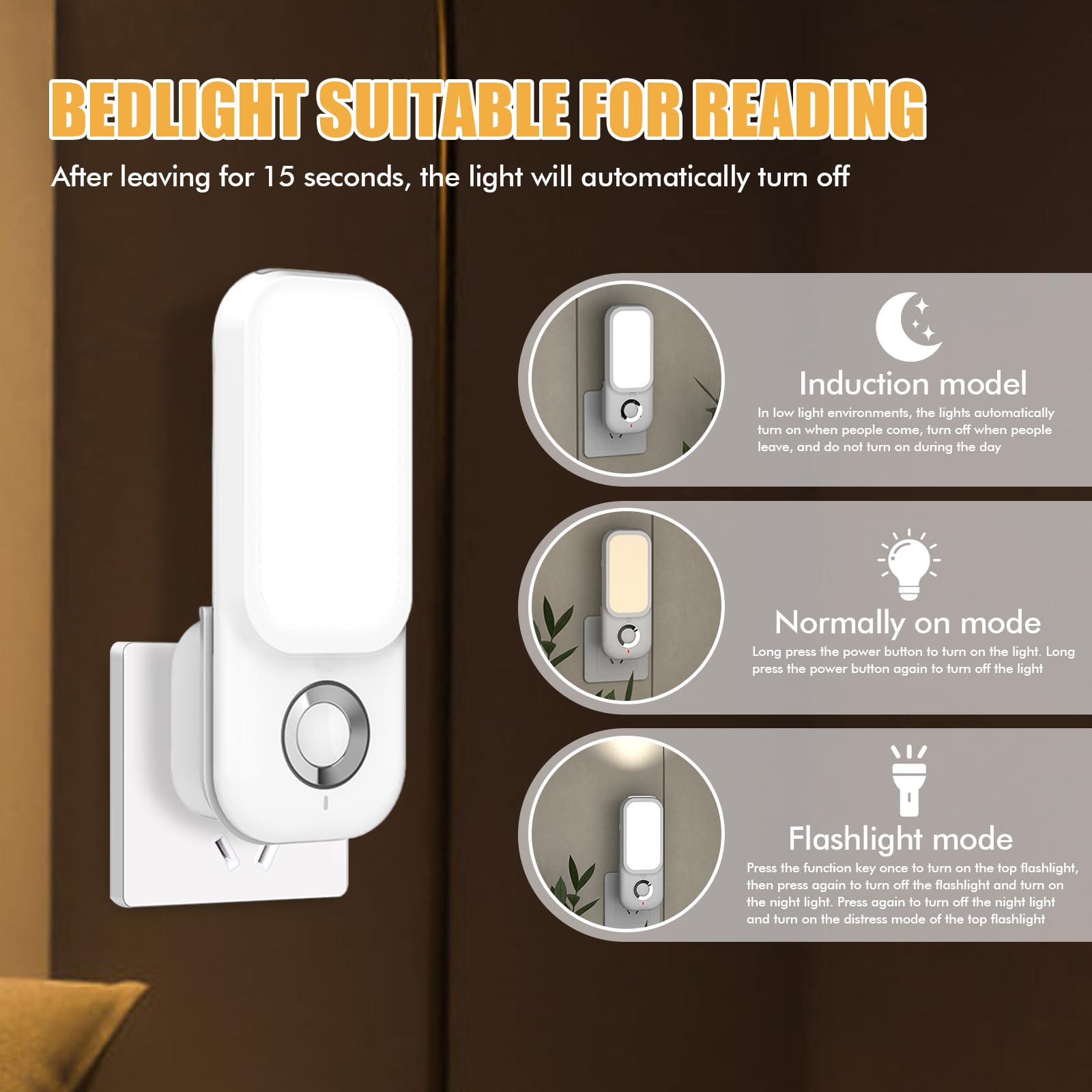 PORFOYO 2 pezzi luce notturna, presa notturna, presa di corrente, 4 in 1, torcia a induzione, luci notturne con sensore di movimento, luci a LED, luce di emergenza per interni ed esterni