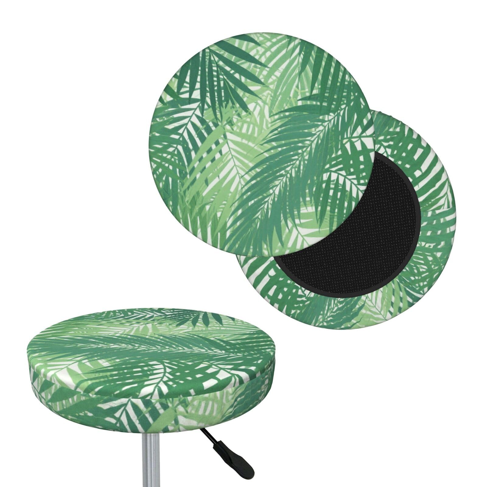 FekiLoot Green Palm Round Bar Stool Covers Stretch Washable Bar Stool Covers Dustproof Slipcover Bar Chair Covers with Elastic Band for Bar Kitchen Living Room Decor 14 Inch