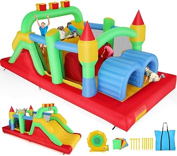 Whubefy Large Bounce House for Big Kids 8-12, 18.5ftx8.2ft Inflatable Obstacle Course Bouncy House for Kids 3-6, Outdoor Indoor Bouncehouse Jump Castle W/Slide,Tunnel,Climb,Bouncer Area, 680W Blower