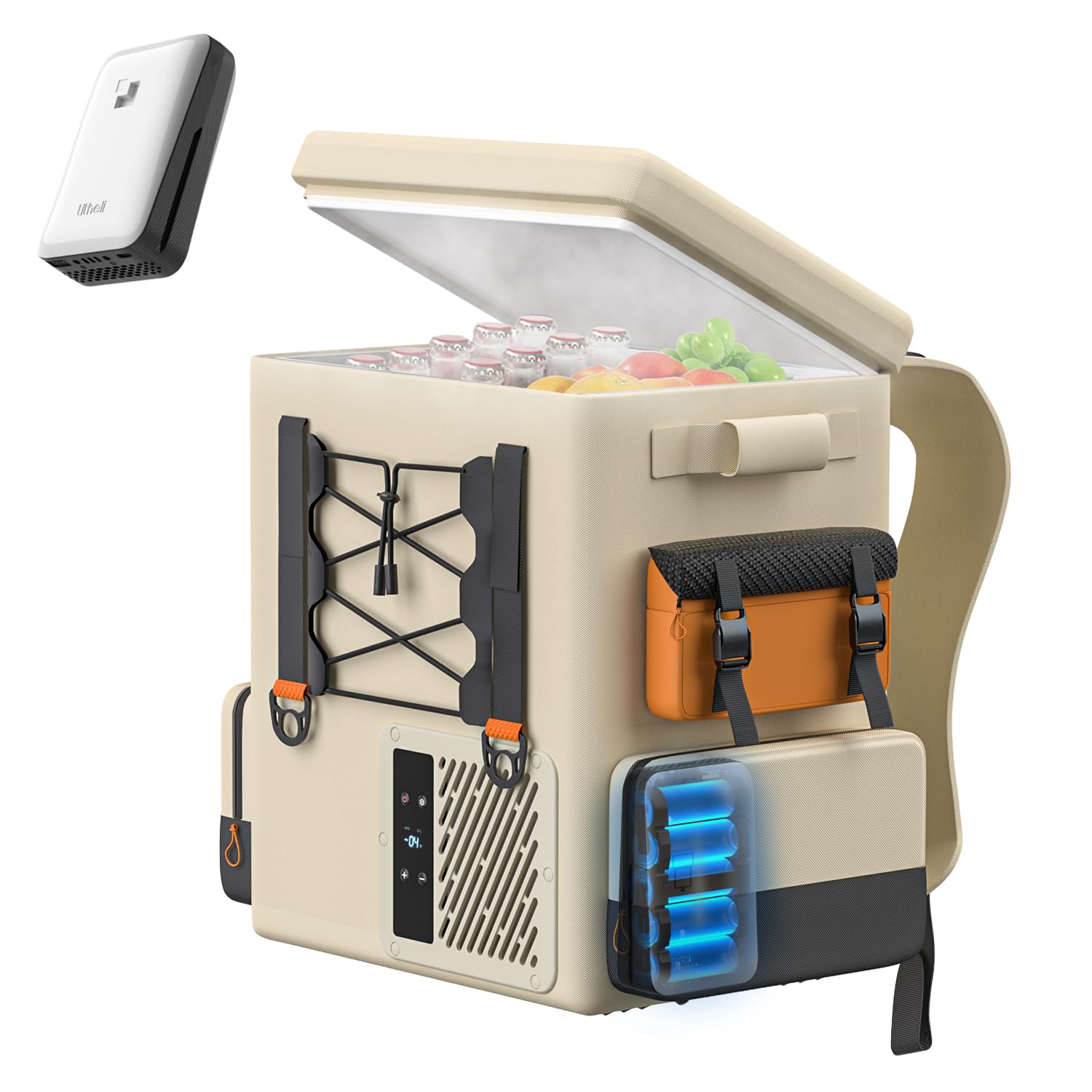 Frozen Pack 12V Car Refrigerator & Portable Electric Cooler, 20L/21QT with 1 U20 Batteries, -4~68℉ Travel Fridge Freezer for Camping, Road Trips, RV, Boat & Beach (Backpack Design)