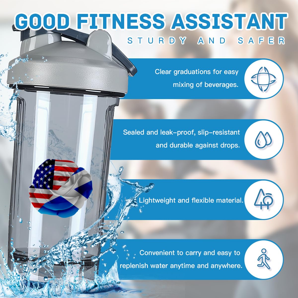 Rose America And Scotland Scottish Flag 18 Ounce Shaker Cup,Fashion Theme Pattern Shaker Bottle Leak-proof Workout Shake Bottles 500ML/18 oz Perfect for Pre Workout Gray 0