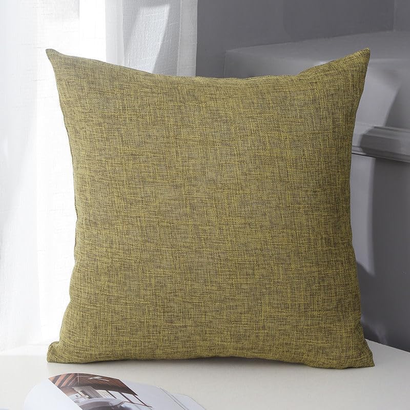 Taies d'oreiller en coton lin vert olive 40x60 | Housse de coussin de lit unie classique x3