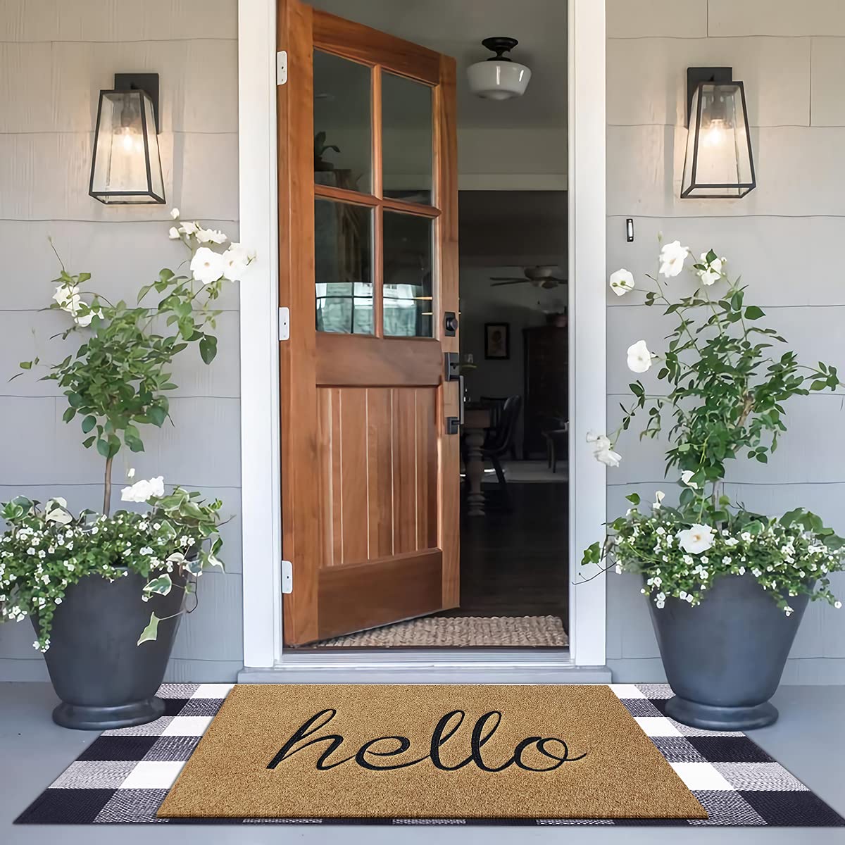 AOAOPQ Zerbino Hello Con Retro In Gomma Antiscivolo - 60x90 Cm, Lavabile Per Esterno/Interno - 5