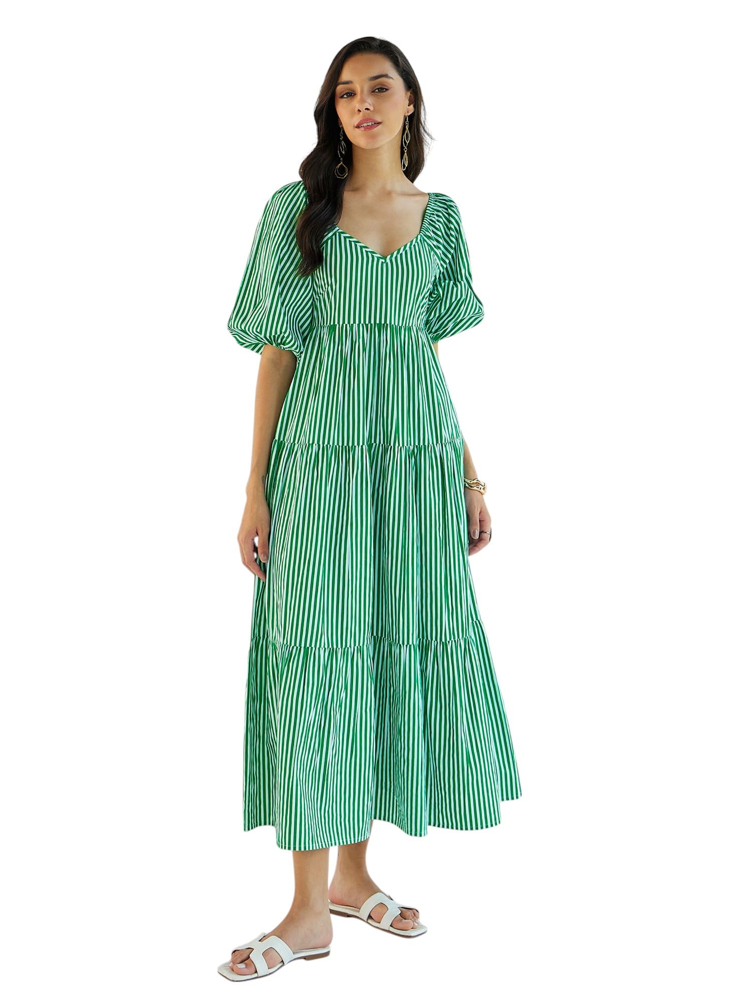 pink paprika by sassafras Women Stripe V-Neck Tiered Dress-picture-33
