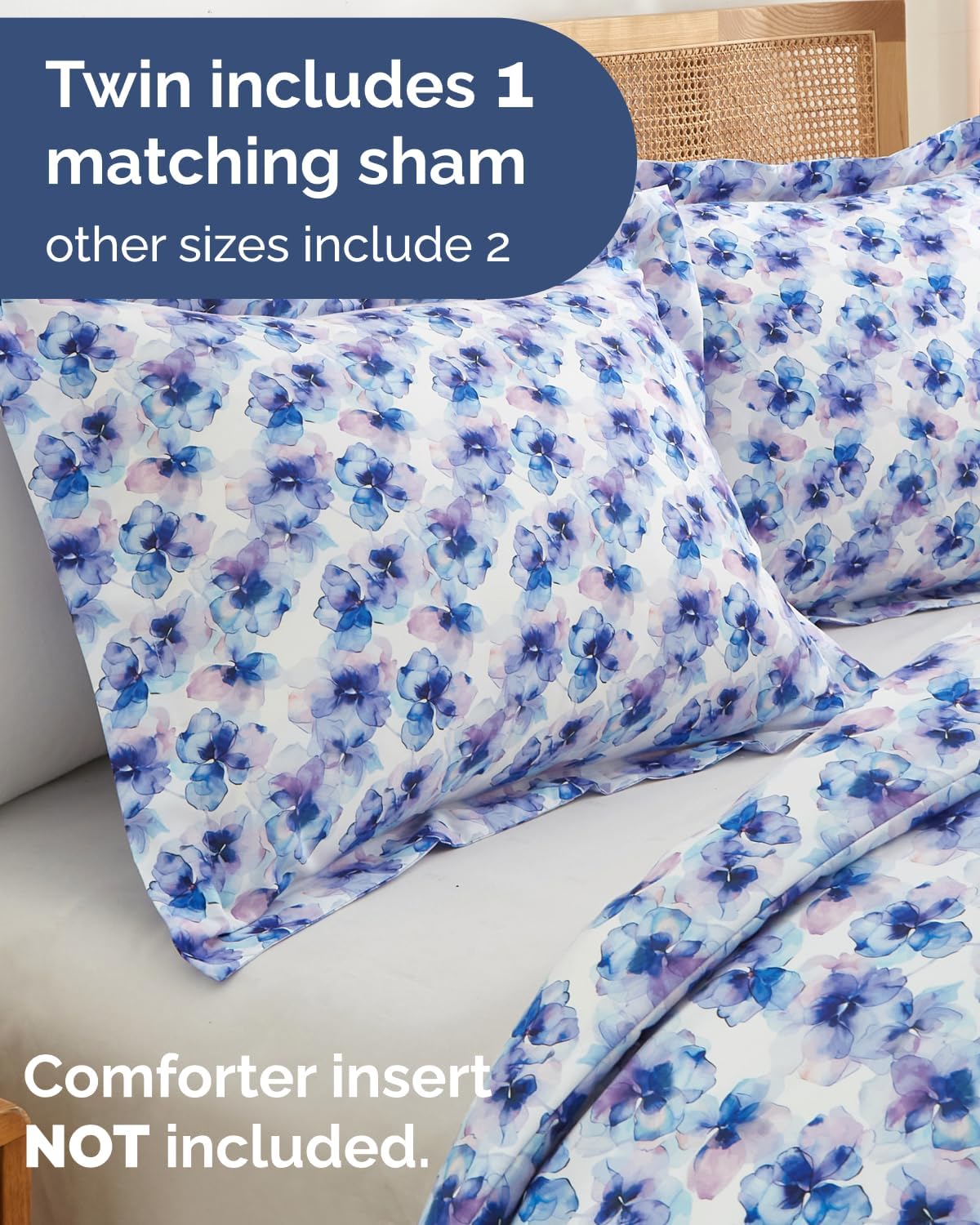 Duvet Cover Twin/TXL Size Set - Extra Soft Floral Duvet Cover 68 x 90 with 2 Pillow Sham - Comfy, Breathable Floral Bedding Set - Hotel Luxury & Fade Free with Zipper Closures & Ties - Blue Hydrangea