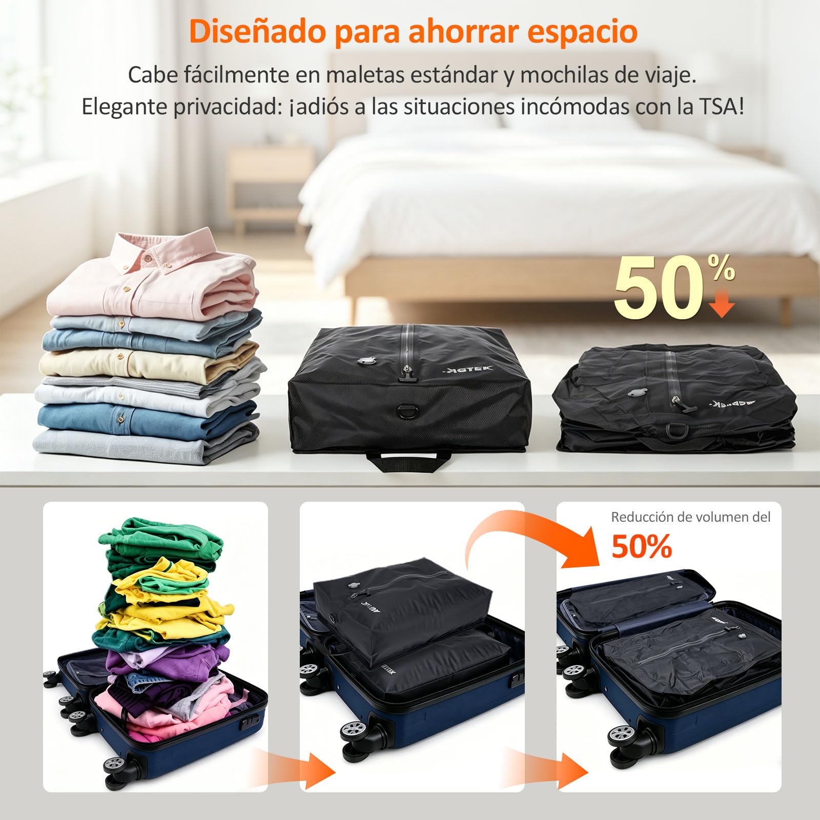 AGPTEK Bolsas Vacío Viaje 33L, 2 Unidades con Bomba Eléctrica 4KPa | Nylon 70D+TPU Resistente, IP67 Impermeable, Ahorra 50% Espacio, Bomba Inalámbrica con Luz LED/SOS, 33L para Maleta 20"-28"