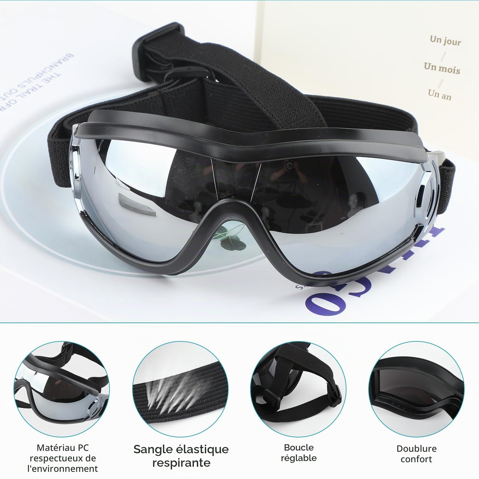 Lunettes de Protection pour Chien, Lunette Protection des Yeux pour Chiens, Lunettes de Soleil Réglables pour Chiens, avec Anti UV, Coupe Vent et Anti Poussière, pour Petits