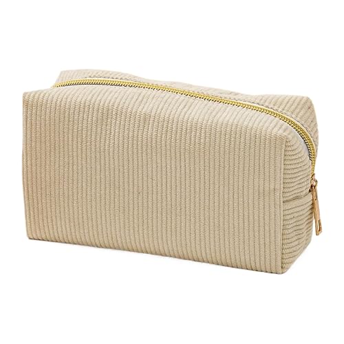 Corduroy Pencil Case, Large Capacity Beige Pencil Case for Girls, Cream Pencils Cases with Zipper, Solid Color Aesthetic Stationery Pouch, Stationery Organizer Pen Bag for School, Travel