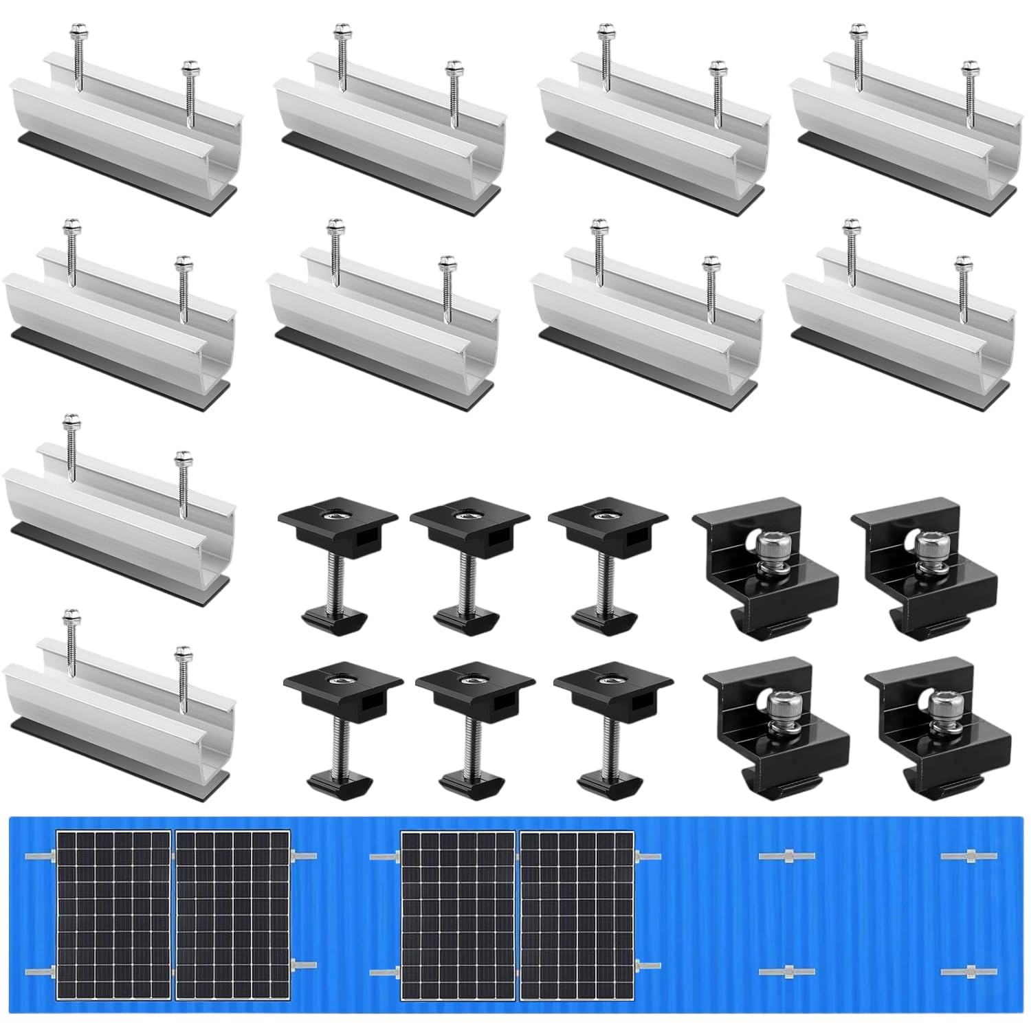 Kit di supporto per pannello solare, supporto per pannello solare, binario di fissaggio PV, supporto per tetto piatto fotovoltaico per moduli di spessore 30-35 mm, supporto PV per tetto piatto
