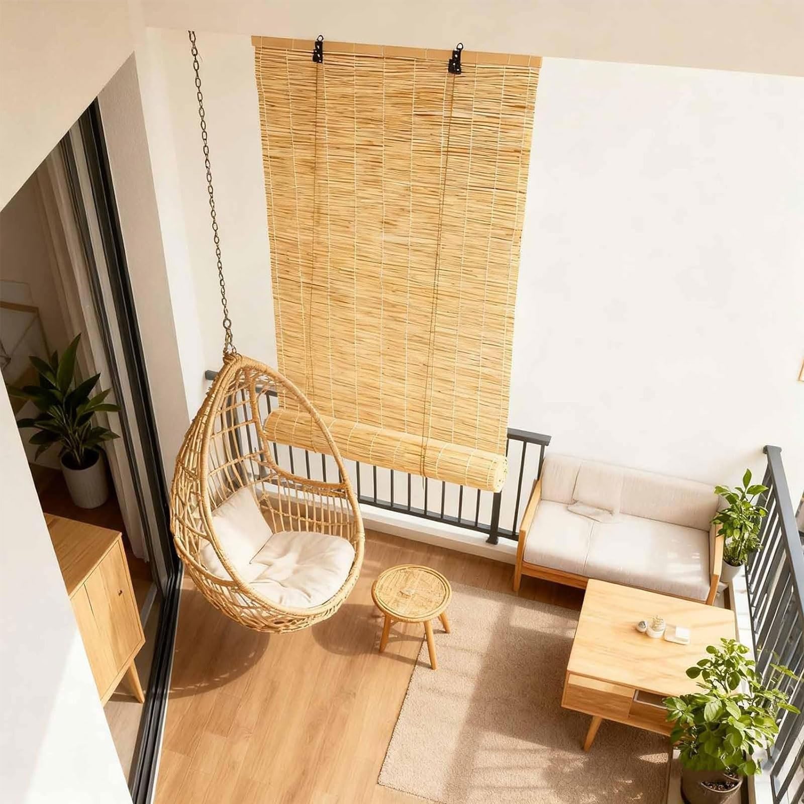 Store Enrouleur Bambou,Store À Rouleau en Bois,Rideau Bambou Exterieur,50 70 90 110 130 150 180cm Protection Solaire Et Brise-Vue,Store Fenetre Occultant,pour Balcon/Jardin(Natural White,130x220cm)