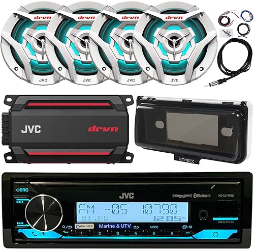 Miniatura 1 de Solo DIN Marine Digital Media USB AUX Bluetooth MP3 Receptor Combo con 4 altavoces de audio de barco blanco de 6.5 vías con LED multicolor,