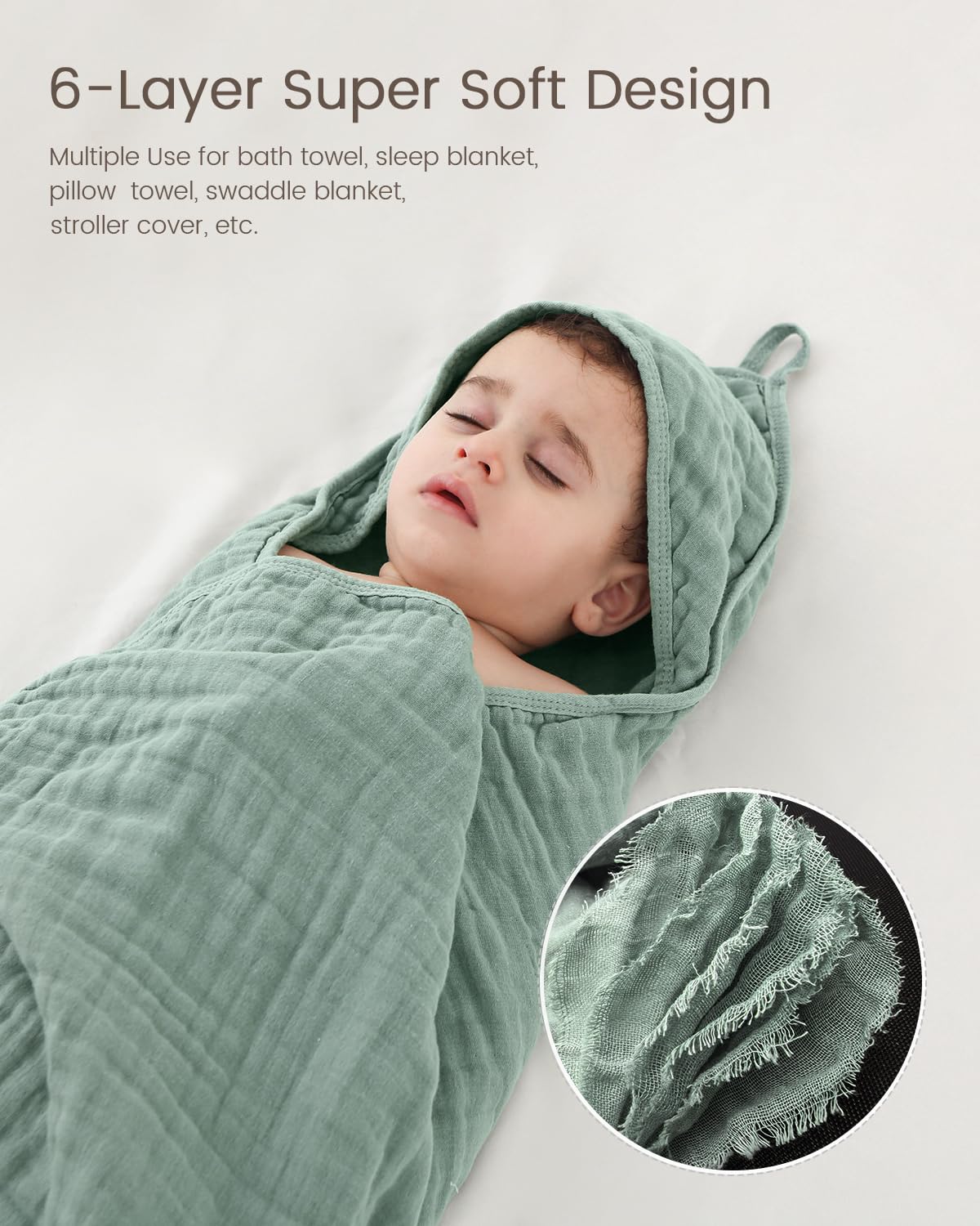 Toallas de bebé con capucha para recién nacido, 35 x 35 pulgadas, paquete de 2 toallas de baño 100% muselina de algodón, toallas de playa suaves con capucha para bebés, niños pequeños y