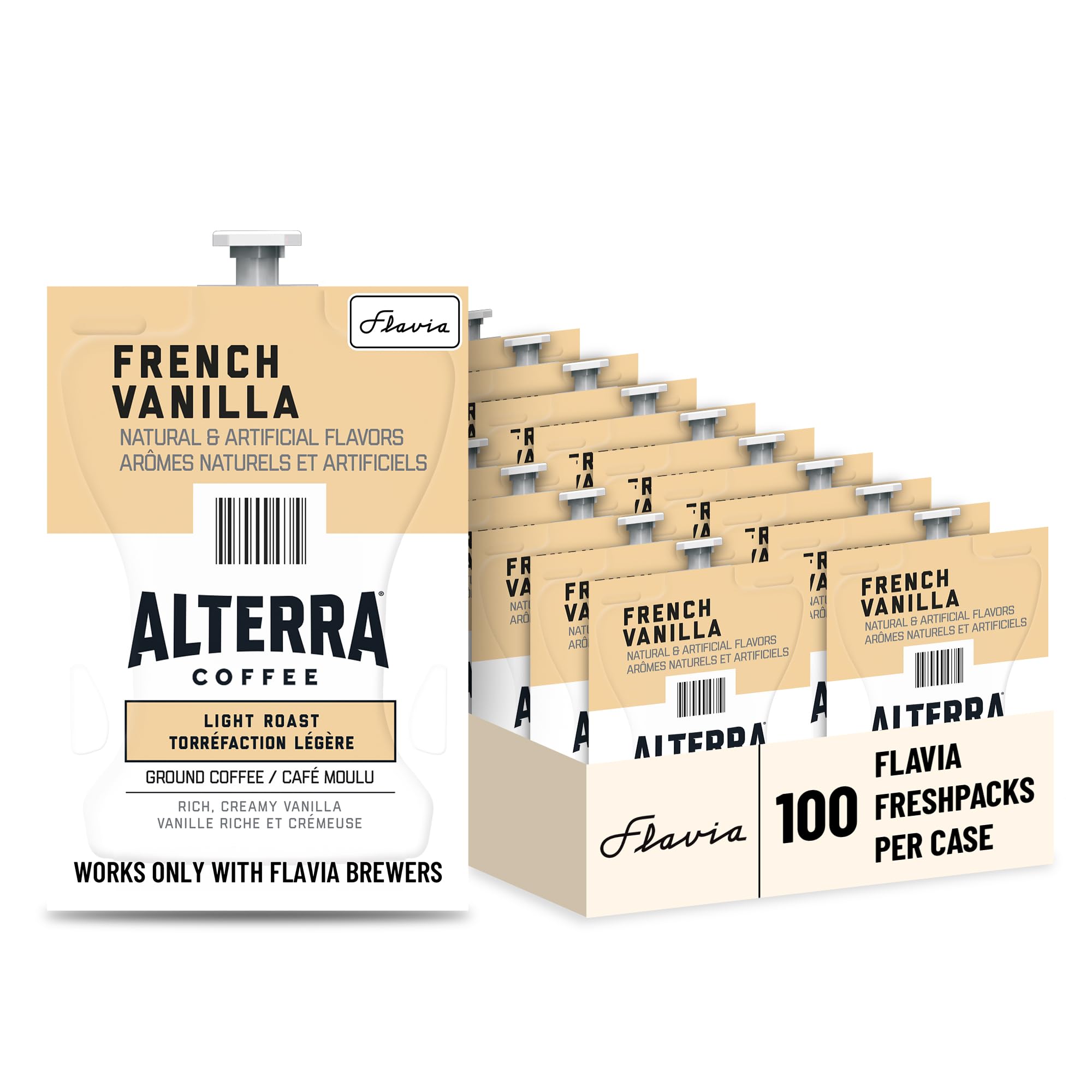 Alterra French Vanilla Coffee Freshpacks works only with Flavia Brewers, Light Roast (Case of 100)