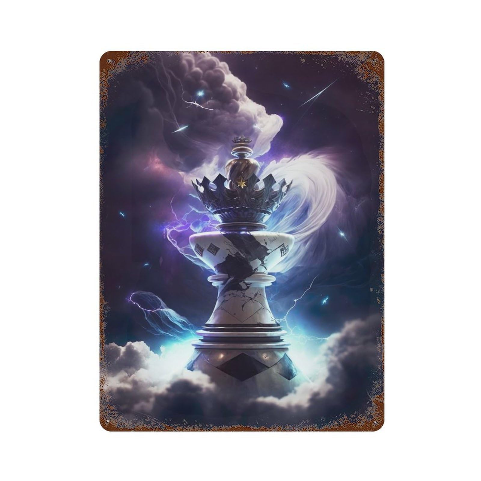 Chess Tower of Universe Rusty Metal Tin Sign 15.7"x11.8", Ideal for Shed, Workshop And Garage Wall Decor