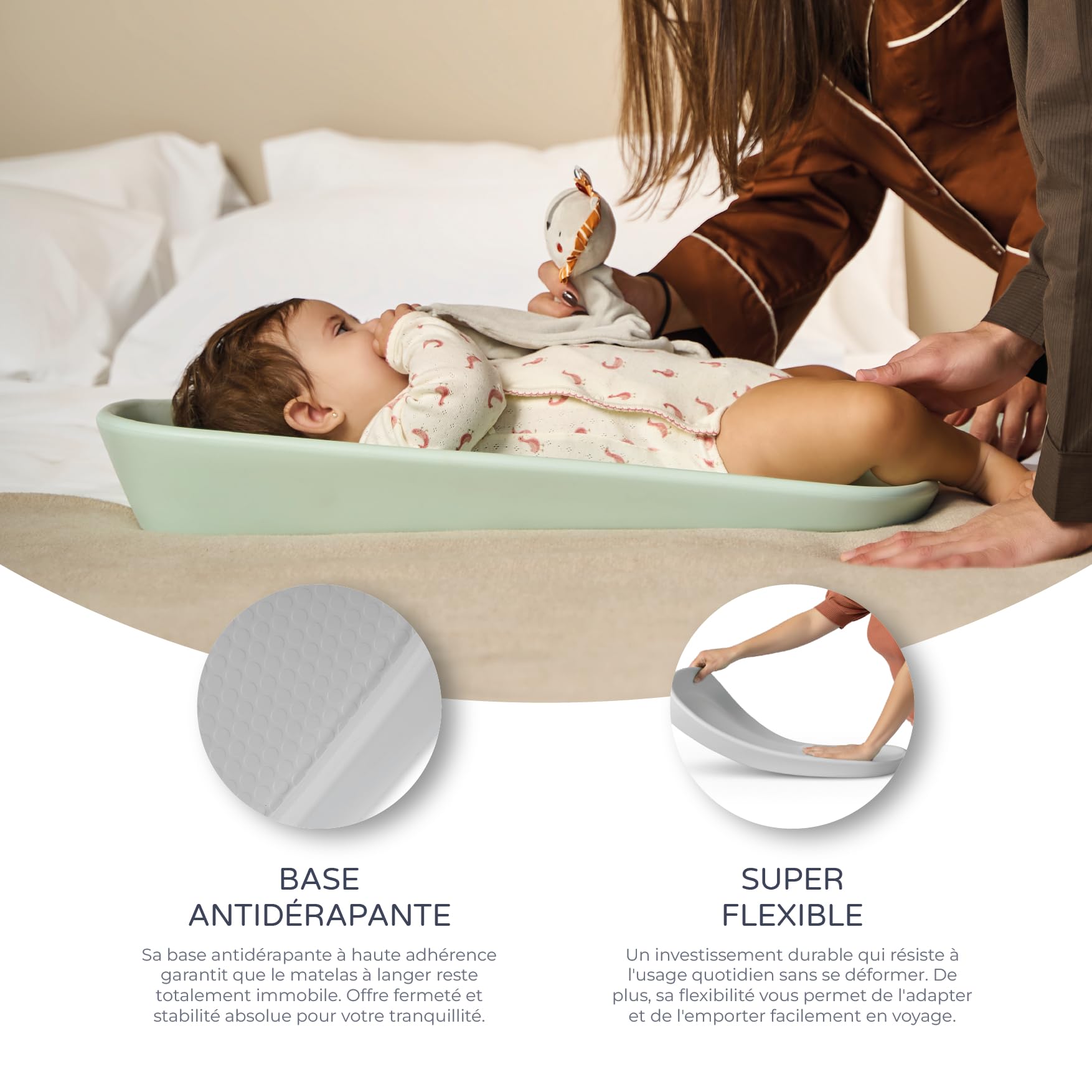 Ms BabyWorld FOAMY - Matelas à langer antidérapant en EVA - Imperméable, facile à nettoyer, compact pour les voyages et une utilisation quotidienne - De 0 m à 12 mois - 67 x 41 x 10 cm (Gris)