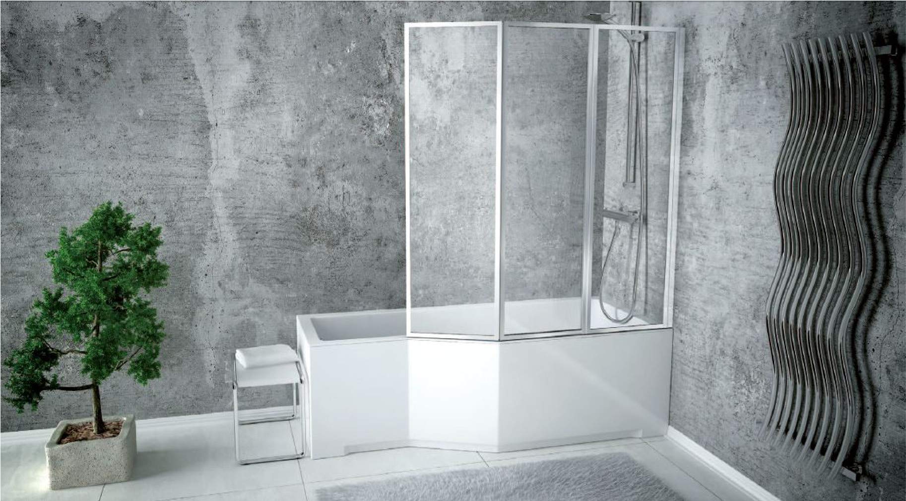 ECOLAM® Duschbadewanne Set Badewanne + Badewannenabtrennung Duschwand Eckbadewanne Integra Acryl weiß 170x75 cm RECHTS + Schürze Ablaufgarnitur Ab- und Überlauf Automatik Füße Silikon raumsparend