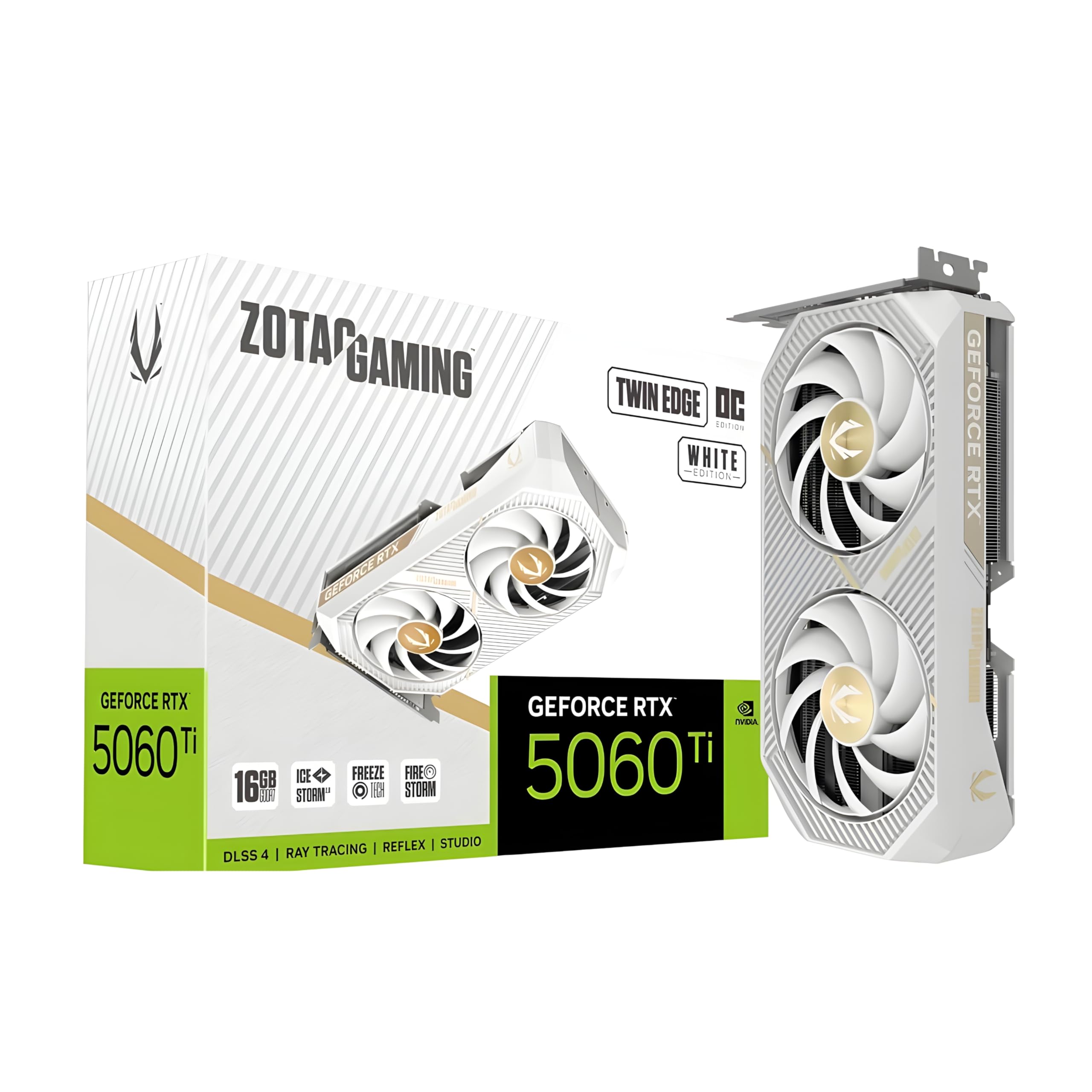 ZOTAC Gaming GeForce RTX 5060 Ti 16GB Twin Edge OC White Edition DLSS 4 16GB GDDR7 128-bit 28 Gbps PCIE 5.0 Gaming Graphics Card, IceStorm 2.0 Cooling, SFF-Ready, ZT-B50620Q-10M