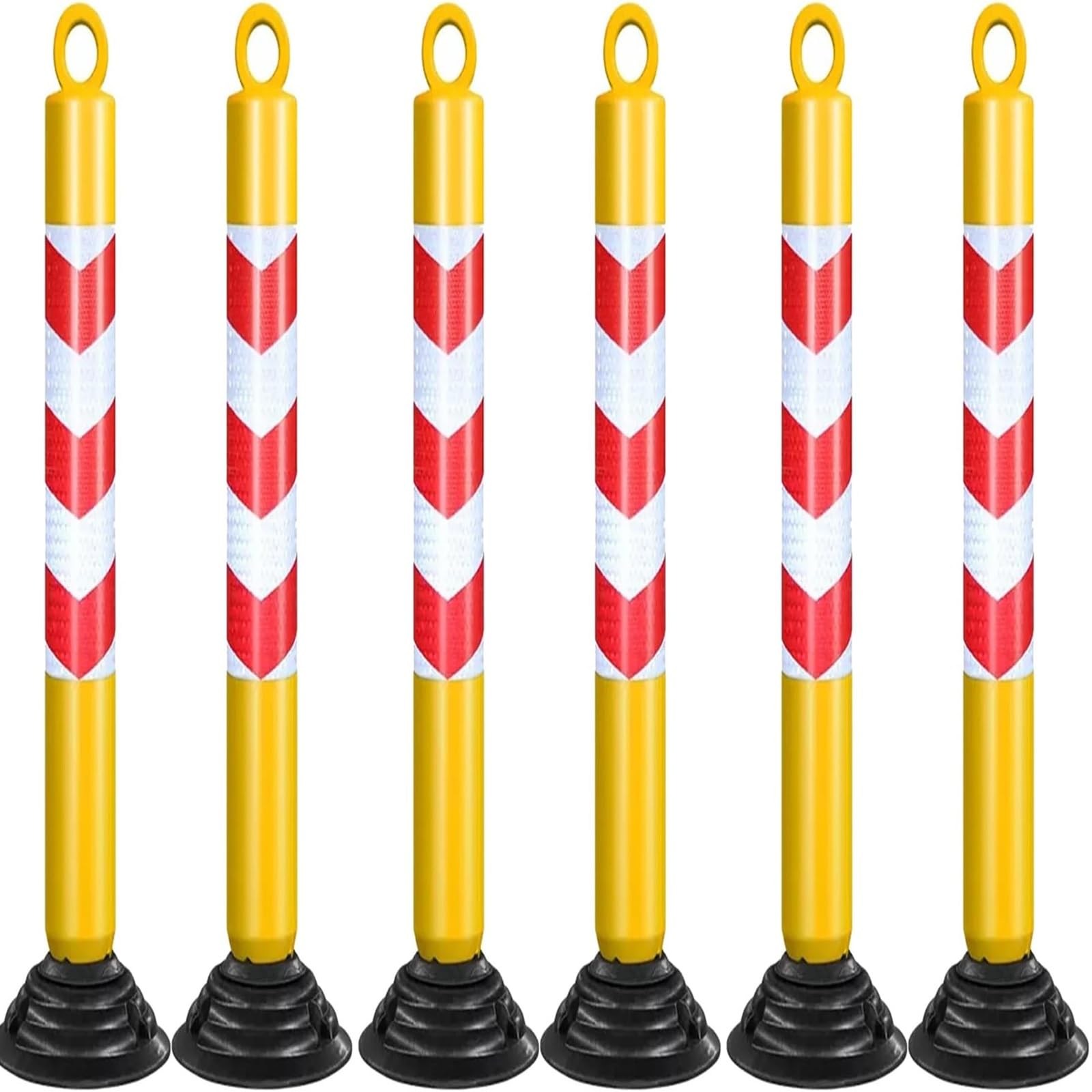 GHHVFEC Traffic Cones Removable Traffic Guide Posts Flexible PU Parking Bollards (Yellow & Red 6-Pack) - Safety Markers for Roadway & Parking Management