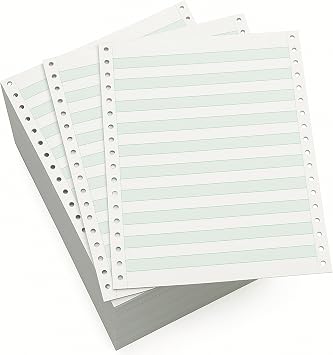 KDM Green Bar Dot Matrix Computer Paper, 9.5" x 11", 20 lb, 1/2" Green Bar with 1/2" Perfs, Continuous Feed, 2400 Sheets for Dot Matrix Printers