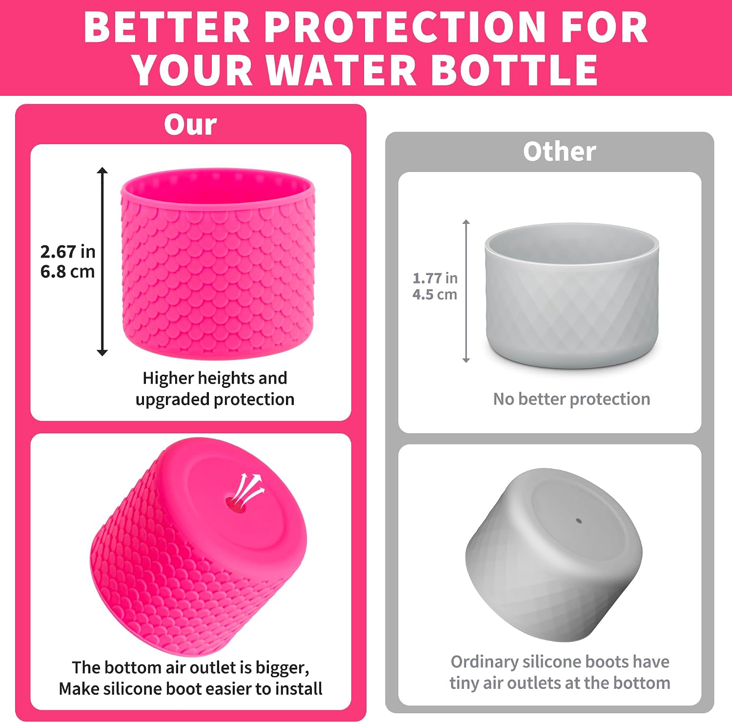 Silicone Water Bottle Boot for Owala 24 oz, Anti-Slip Protective Sleeve Bottom Bumper Protector for Owala FreeSip/Twist/Flip 24 oz Water Bottle,BPA Free (Rose Red) image 3