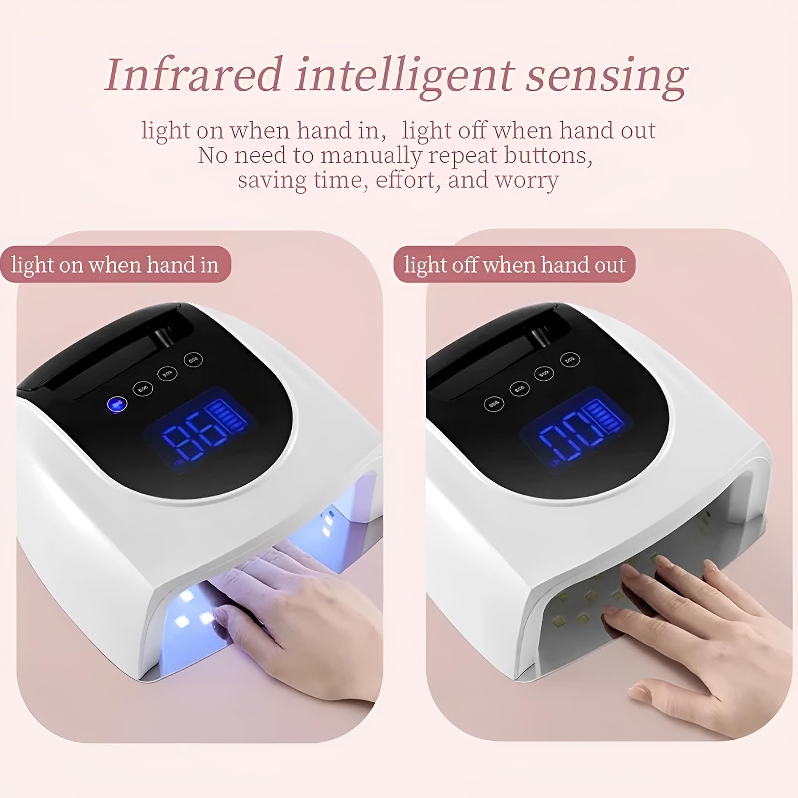 Lámpara de uñas LED UV inalámbrica de 96 W, secador de uñas recargable con 42 cuentas de lámpara, batería de 19200 mAh, 4 ajustes de temporizador y pantalla LCD, base extraíble con sensor automático