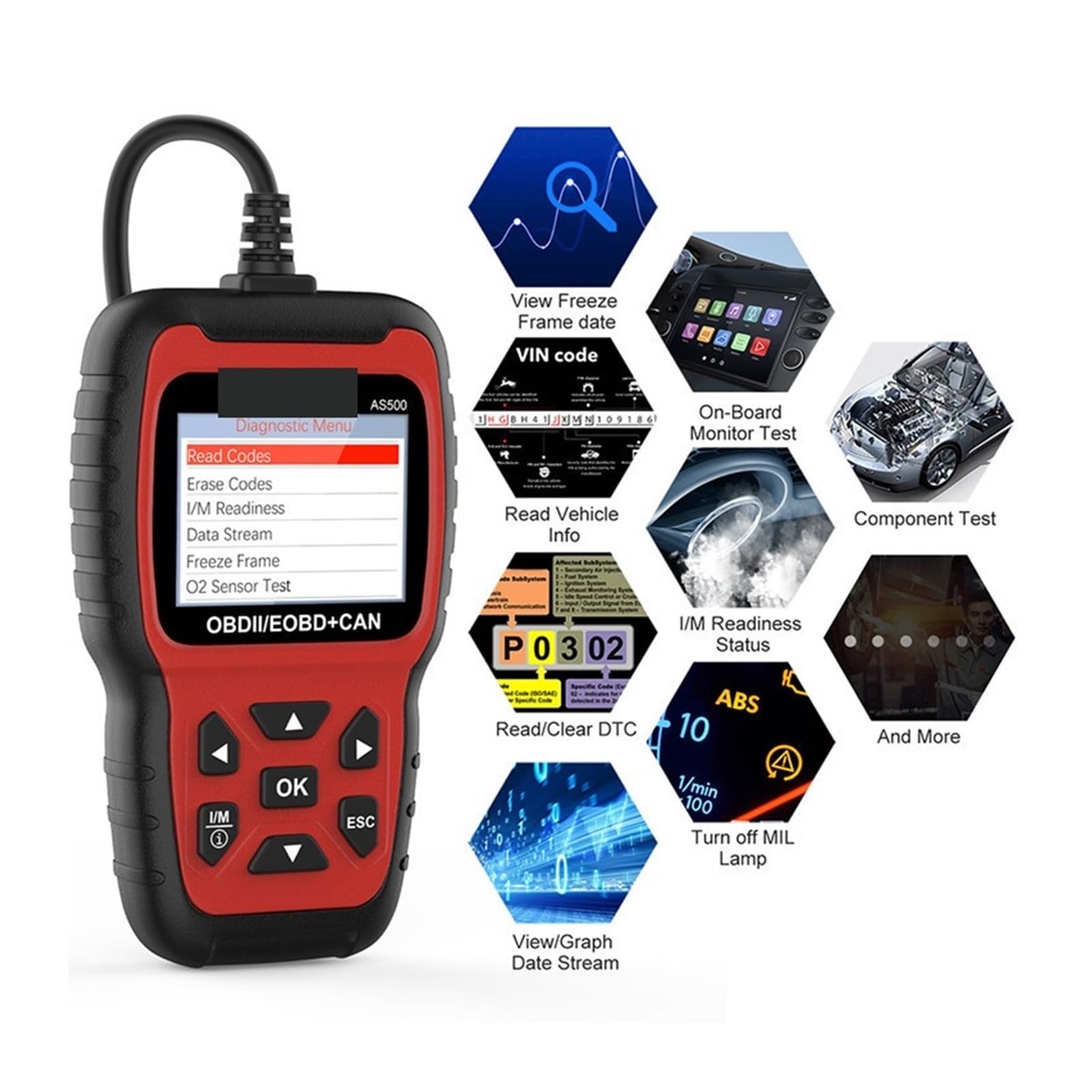 AS500 OBD2 skaner samochodowy wielojęzyczny czytnik kodów silnika OBD 2 narzędzie diagnostyczne samochodu KW850