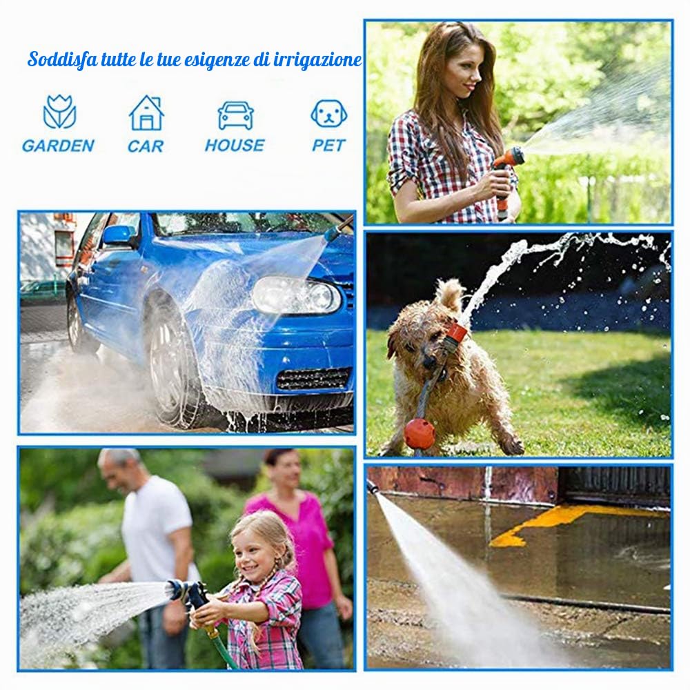 BABADU Tubo da giardino espandibile da 100 m, flessibile espandibile con raccordi da 3/4", 1/2", tubo da giardino con ugello spray a 7 funzioni.
