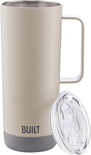Miniatura 5 de BUILT Taza en cascada de 20 onzas con asa, tapa deslizante, acero inoxidable, vaso caliente o frío, color gris hormigón