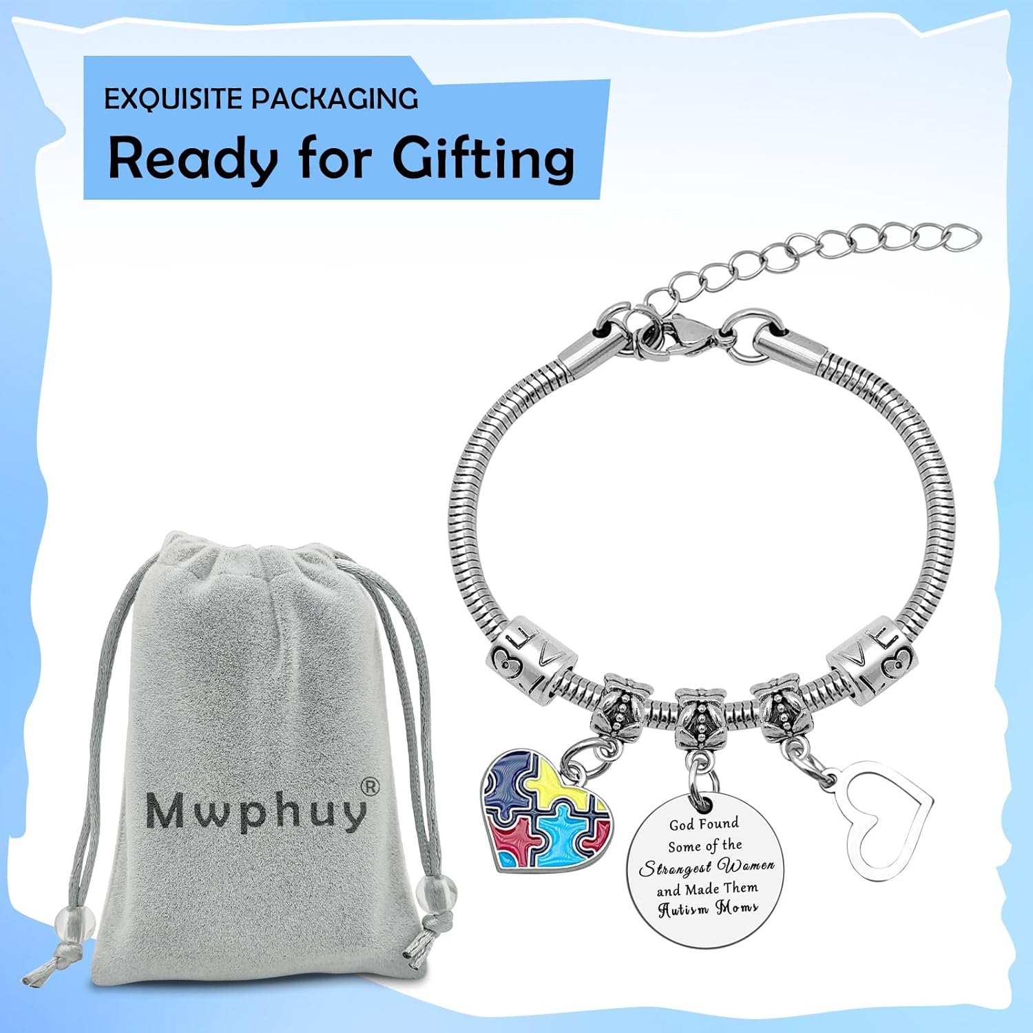 Autism Gifts for Moms Bracelet Autism Awareness Gifts for Women Mom Jewelry Autistic Moms Gift Encouragement Presents for Mothers Autistic Gift Mothers Day Presents - Image 7