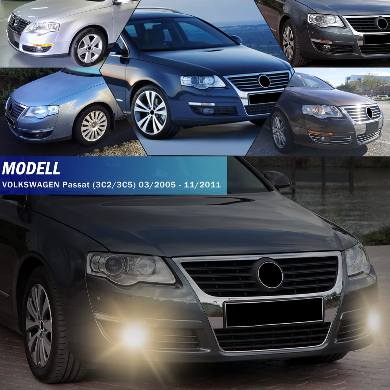 Nebelscheinwerfer für Volkswagen Passat (3C2 3C5)03/2005-11/2011 Ersatzteil für VW-Fahrzeuge Ein Paar (Fahrer- und Beifahrerseite) Nebelscheinwerfer Nebellinse HB4 51W grau R:3C0941700B L:3C0941699B