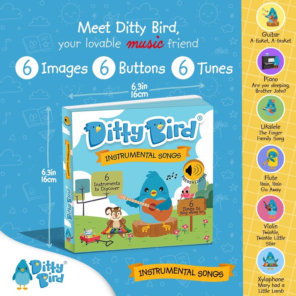 Ditty Bird Musical Books for Toddlers | Fun Instruments & Nursery Rhyme Book | Sing- Along Talking Books | Children's Interactive Toddler Books for 1 Year Old to 3 Year Olds | Sturdy Baby Sound Books - Image 2