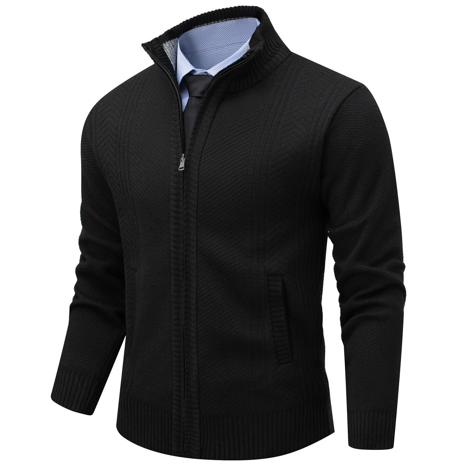 Msmsse Mens Cardigan Sweaters Full Zip Up Stand Collar Casual Jacket
